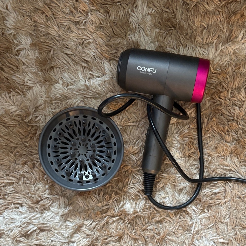 CONFU Compact Hair Dryer in Gray with Pink Accent